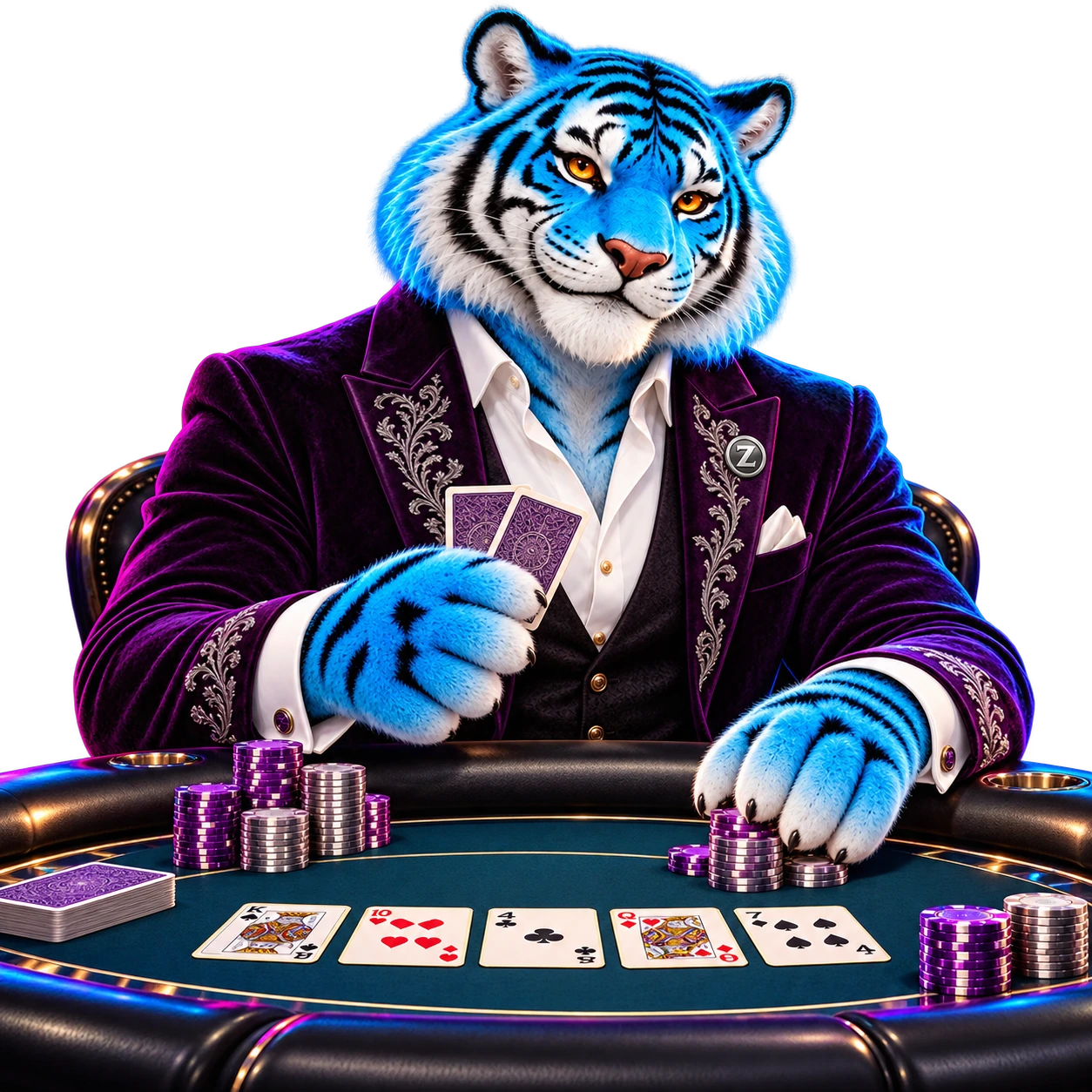 Tigre azul ZanzaBet en una mesa de póquer